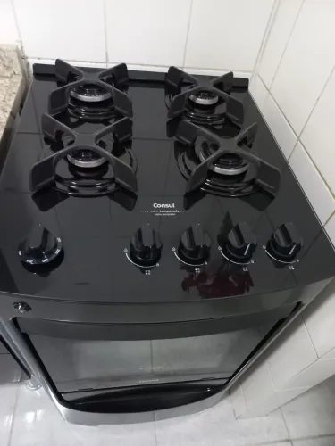 Fogão 4 bocas mesa de vidro consul preto + acendimento automático