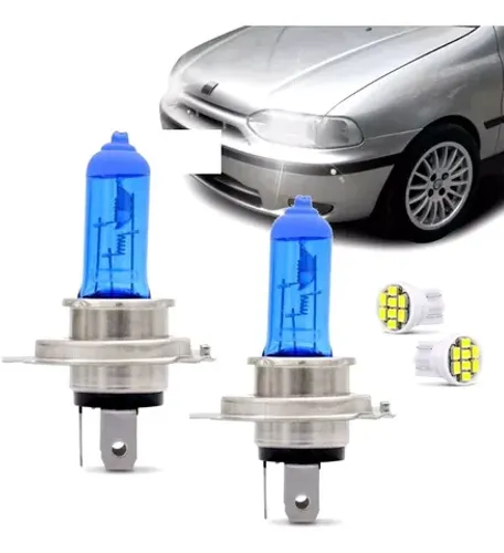 Kit Lampadas Palio Siena Strada G1 96 97 98 99 2000 Super Brancas Farol Foco Simples H4