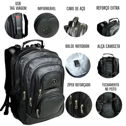 Mochila Reforçada de Couro varejo e atacado