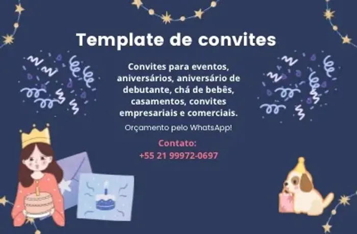 Crio template de convites para eventos - casamento, chá de bebês e etc. 