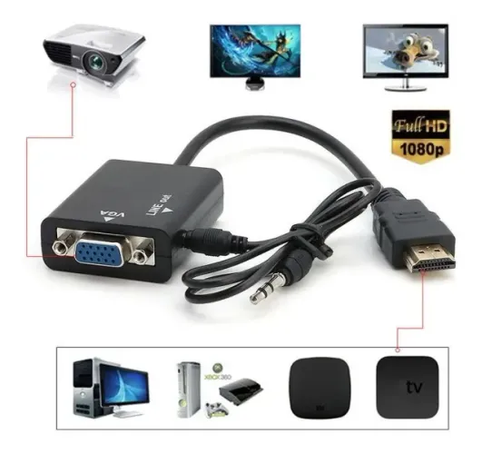 Conversor Adaptador De Vídeo Hdmi Macho Para Vga Femea C/ audio