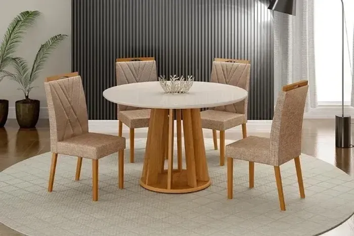 Mesa Jantar Tampo Redondo C/04 Cadeiras Estofadas. Produto Novo Direto da Fábrica.