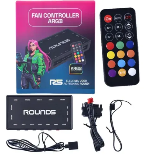 Controladora Gamer Round5 Black, 6xPWM, 7xARGB, Com Controle