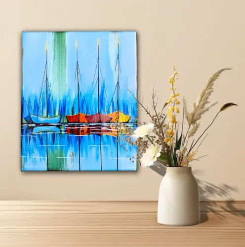 Mini quadro Decorativo De Barcos Pintados a mão