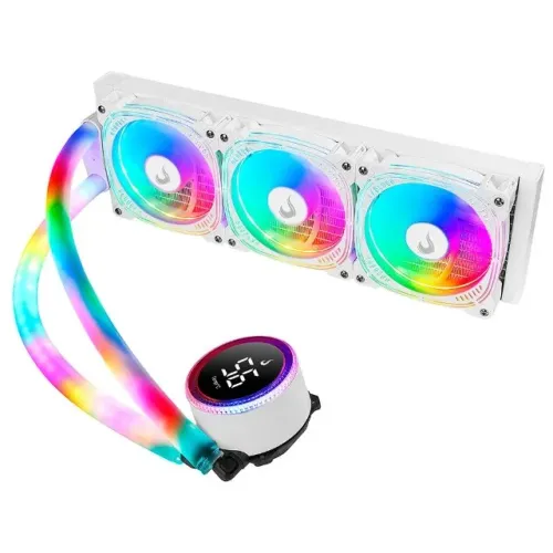 Water Cooler Rise Mode Aura Ice White 360mm Display LCD Led ARGB Intel/AMD - WZetta