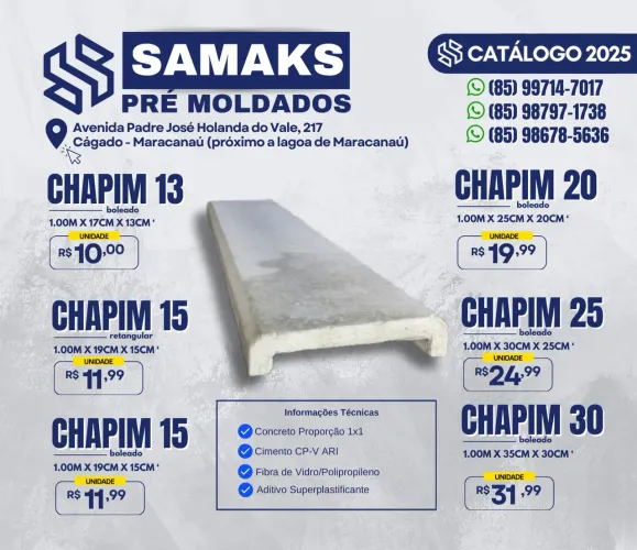 Chapim Pré Moldado SAMAKS - Diversos Tamanhos