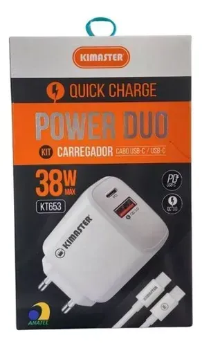 Carregador Kimaster T110cc 40w Usb-c Turbo Pd+qc 3.0