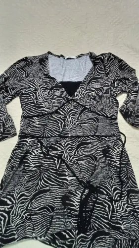 Vestido G longo Zebra Preto e Branco