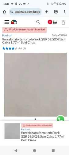 Porcelanato Esmaltado York SGR 59,5X59,5cm Caixa 1,77m² Bold Cinza