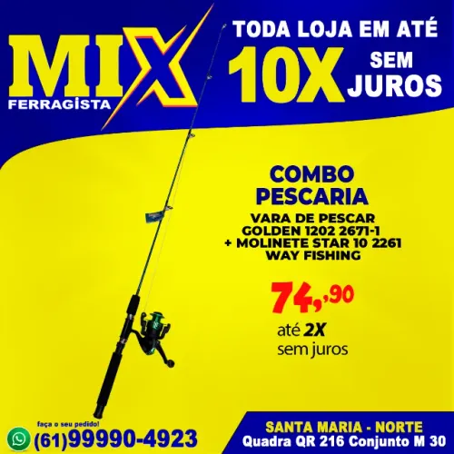 Combo Vara de Pescar Golden 1202 2671-1 + Molinete Star 10 2261 Way Fishing