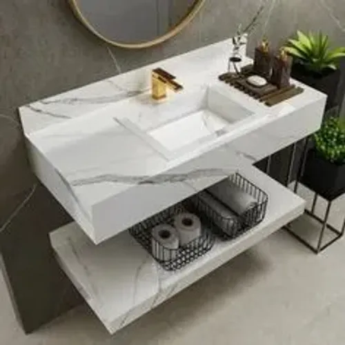 Lavatorio esculpido em porcelanato premium