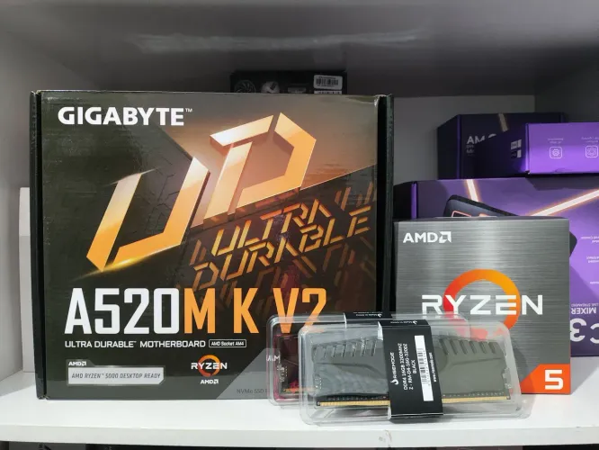 Combo Ryzen + Placa mãe Gigabyte A520M K + 32GB de memória ram novo lacrado 
