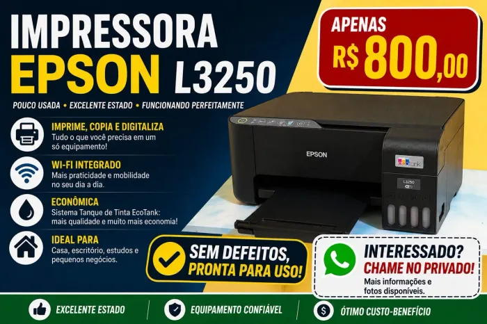 Impressora Epson EcoTank L3250 Wi-Fi - Excelente Estado