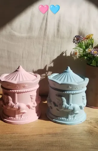 Kit 10 Lembrancinha Porta-Joias Carrossel Colorido para Chá Revelação