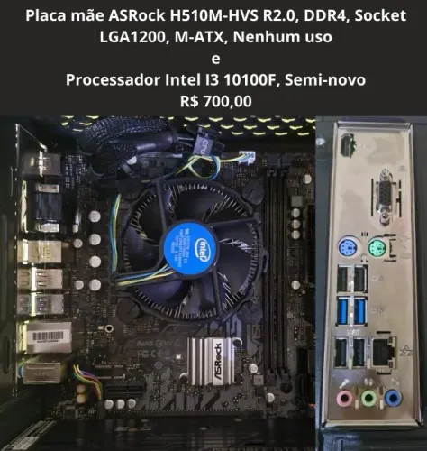 Kit Placa Mãe + Processador. ASRock H510-HVS R2.0 DDR4 + I3 10100F