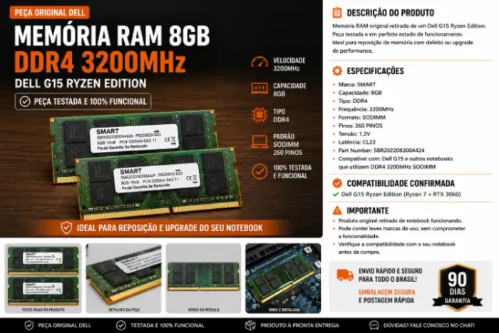 MEMÓRIA RAM SMART 8GB DDR4 3200MHz SODIMM ORIGINAL