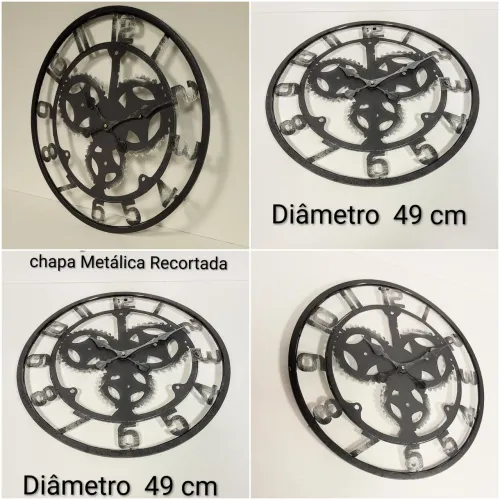 RELÓGIO DE PAREDE INDUSTRIAL VINTAGE ESTILO STEAMPUNK 49 CM EM METAL RECORTADO