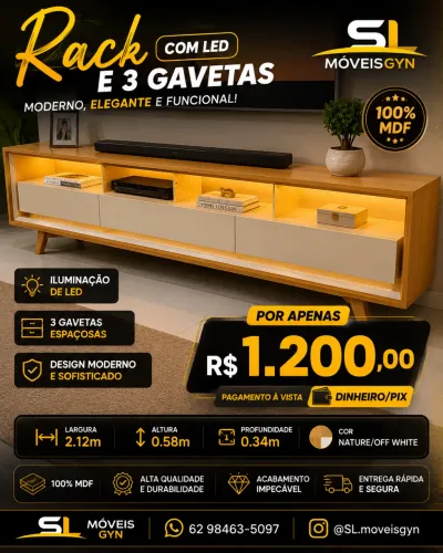 Rack 3Gavetas 100%MDF