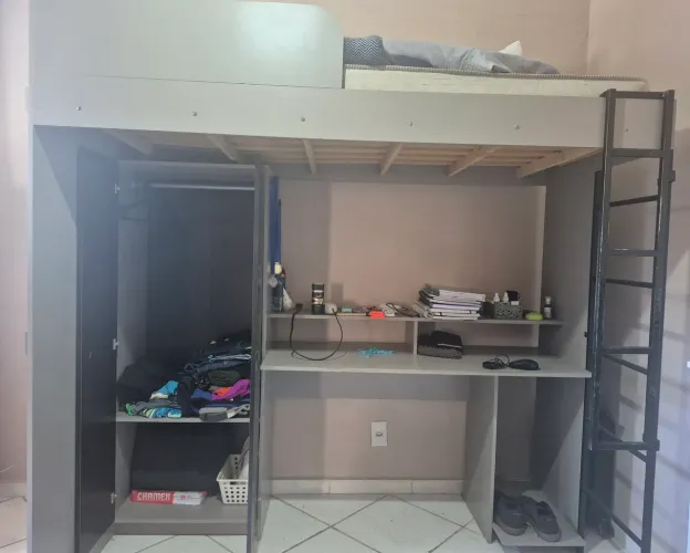 Cama Loft Solteiro Funcional com escrivaninha e guarda roupa