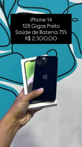 Seminovo: iPhone 14 128GB Preto - Bateria 75% | Loja Fisica