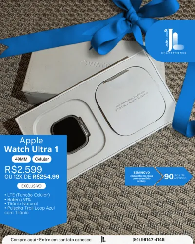 APPLE WATCH ULTRA 1, 49MM, CELULAR, BAT 91%, SEMINOVO, EXCLUSIVO!