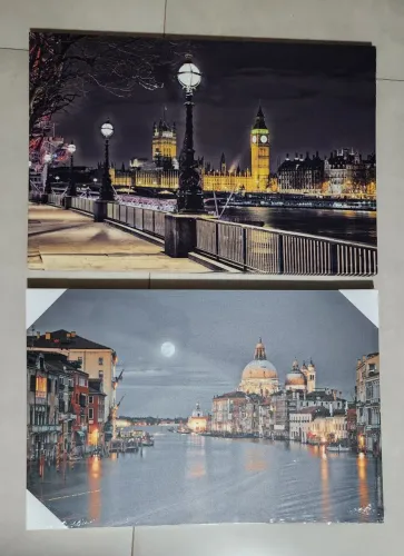2 quadros decorativos em tela 45 X 24 Veneza e Londres