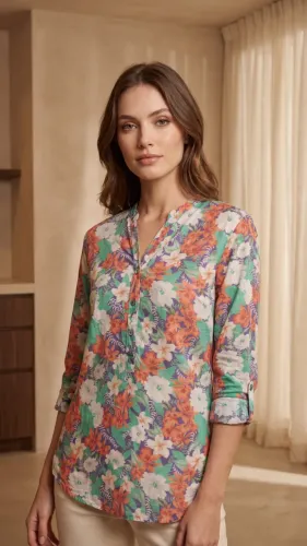 Camisa Dudalina Feminina Floral - Viscose (Tamanho M)