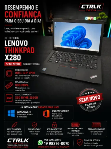 Notebook Lenovo ThinkPad X280 i5 8º VPRO - 8GB RAM / SSD NVME 256GB