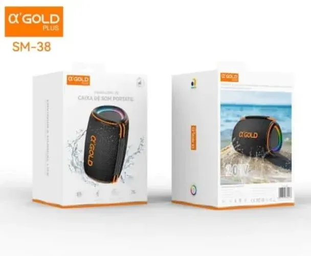 Caixa Som Bluetooth A'GOLD Plus SM-38 20W Portatil IPX5 RGB