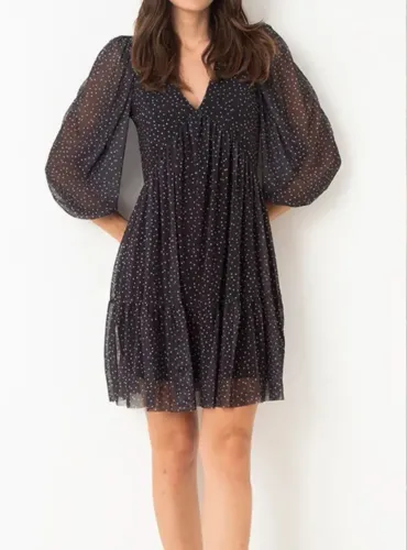 Vestido curto clock houve poá preto P