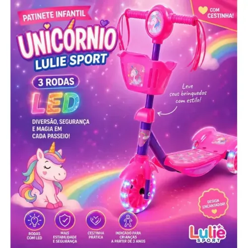 Patinete Infantil Unicórnio 3 Rodas Colorido Seguro e Resistente