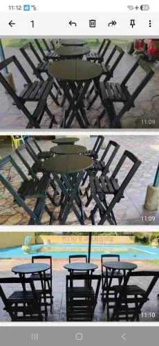Mesa e cadeira bistro alta em madeira