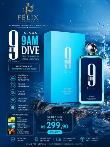 Afnan 9AM Dive 100ml Unissex Perfume Árabe Refrescante Premium