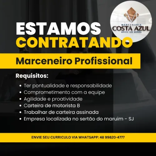 VAGA DE MARCENEIRO PROFISSIONAL