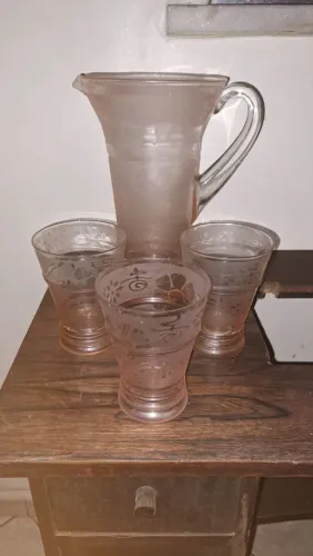 Jarra Cristal Rose antiguidade com 3 copos