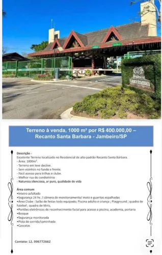 Lote 1.000m condomínio alto padrão - Jambeiro