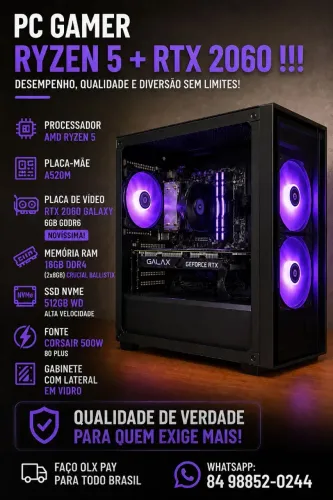 PC Gamer RTX 2060 + Ryzen 5 | 16GB RAM | SSD NVMe 512gb