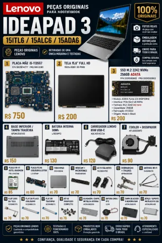Peças Notebook Lenovo IdeaPad 3 15ITL6 15ALC6 i5 11ª