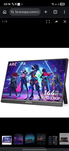 Monitor Portátil ARZOPA Z1FC 144Hz 16.1 polegadas sRGB