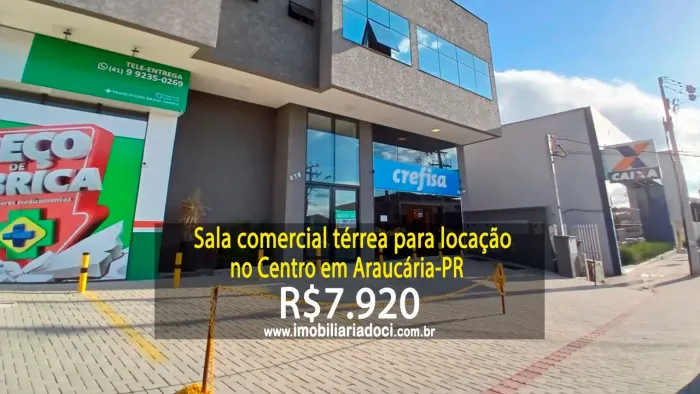 Sala comercial térrea para locação no Centro em Araucária-PR - Locação por R$7.920,00 - Co