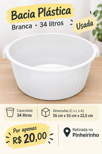 Bacia plástica 34 litros branca