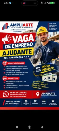 Vaga para ajudante de obra