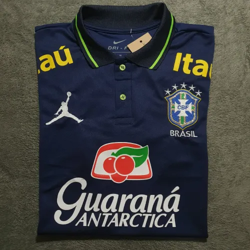 Camisa Brasil Azul marinho Gola Polo e Patrocínios