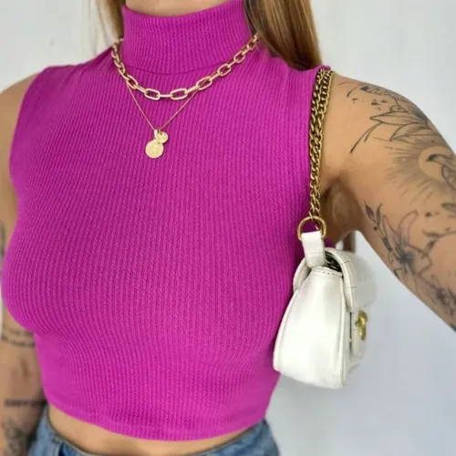Cropped Gola Alta Canelado Max Confort