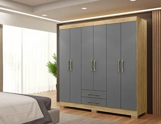 Guarda Roupa 6 Portas 2 Gavetas Para Solteirão Casal Médio Escócia Pérola