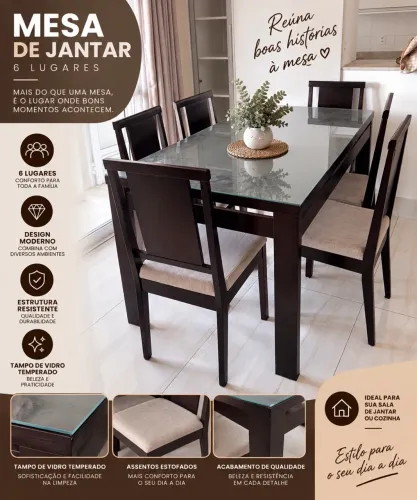 Mesa de jantar 6 lugares
