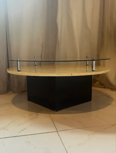 Mesa de centro redonda com tampo de vidro 79 cm