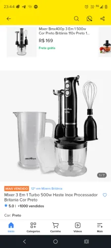 Mixer 3 em 1 Britânia BMX400P 110V - NOVO NA CAIXA (Com Jarra Grande 1,2L)