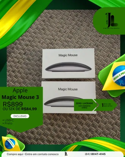 APPLE MAGIC MOUSE 3, PRETO, USB-C, LACRADO, EXCLUSIVO!