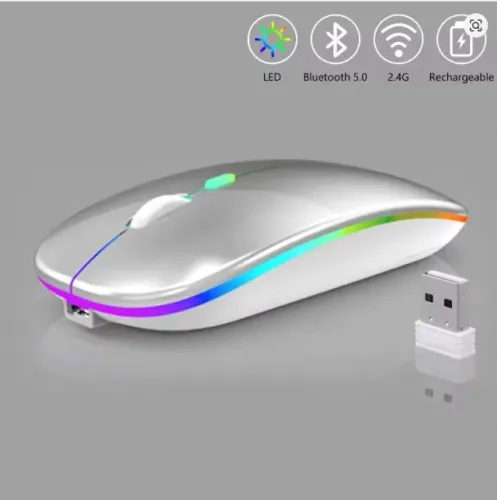 Mouse Goojodoq Sem Fio 800-1200-1600 DPI 2,4GHz Bluetooth Prateado